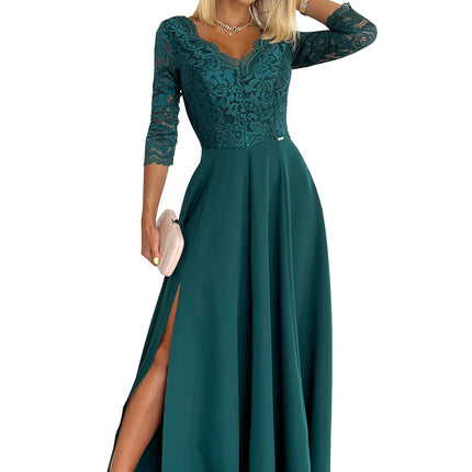 21335-8-309-5 AMBER elegant lace long dress with a neckline - green-8