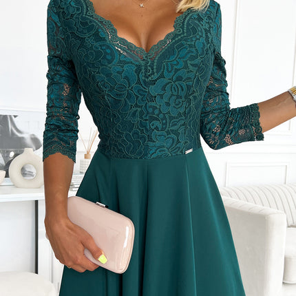 21335-3-309-5 AMBER elegant lace long dress with a neckline - green-3
