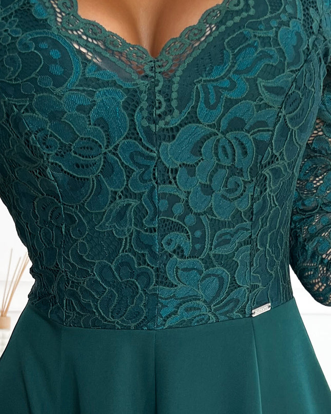 309-5 AMBER elegant lace long dress with a neckline - green