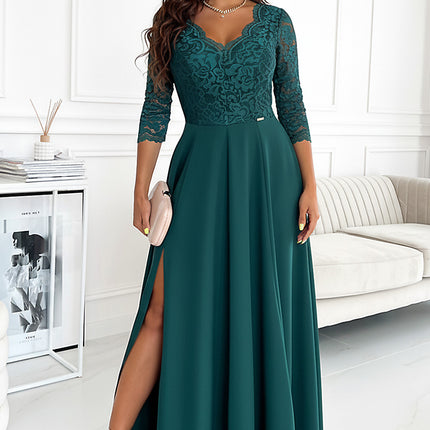 21335-7-309-5 AMBER elegant lace long dress with a neckline - green-7