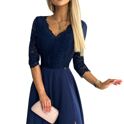 21341-8-309-6 AMBER elegant lace long dress with a neckline - navy blue-8