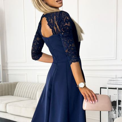 21341-4-309-6 AMBER elegant lace long dress with a neckline - navy blue-4