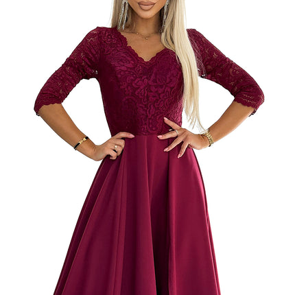 18635-8-309-9 AMBER elegant long maxi dress with lace neckline - burgundy-8