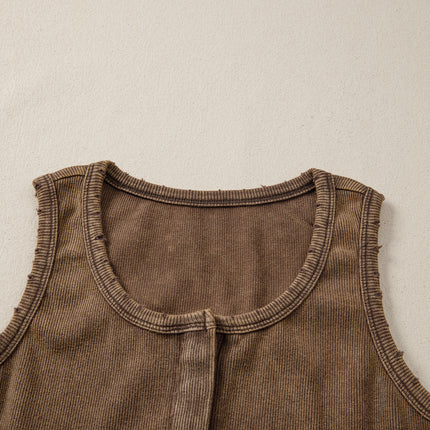 Coffee Vintage Distressed Ribbed Tank Top
