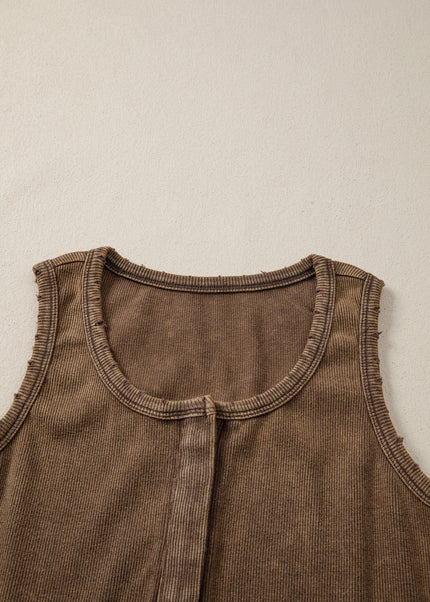 Coffee Vintage Distressed Ribbed Tank Top