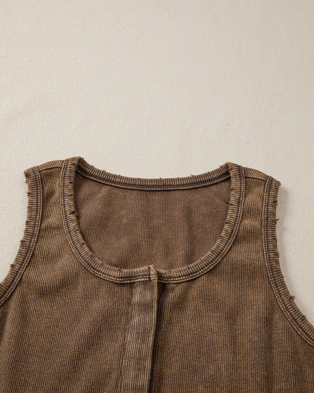 Coffee Vintage Distressed Ribbed Tank Top