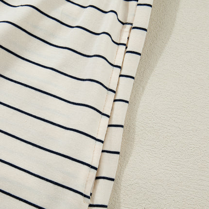 Beige Stripe Drawstring Tunic Tank Mini Dress with Pockets