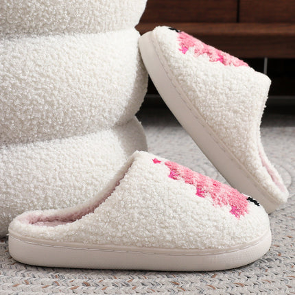 White Plush Christmas Tree Color Contrasted Liner House Slippers