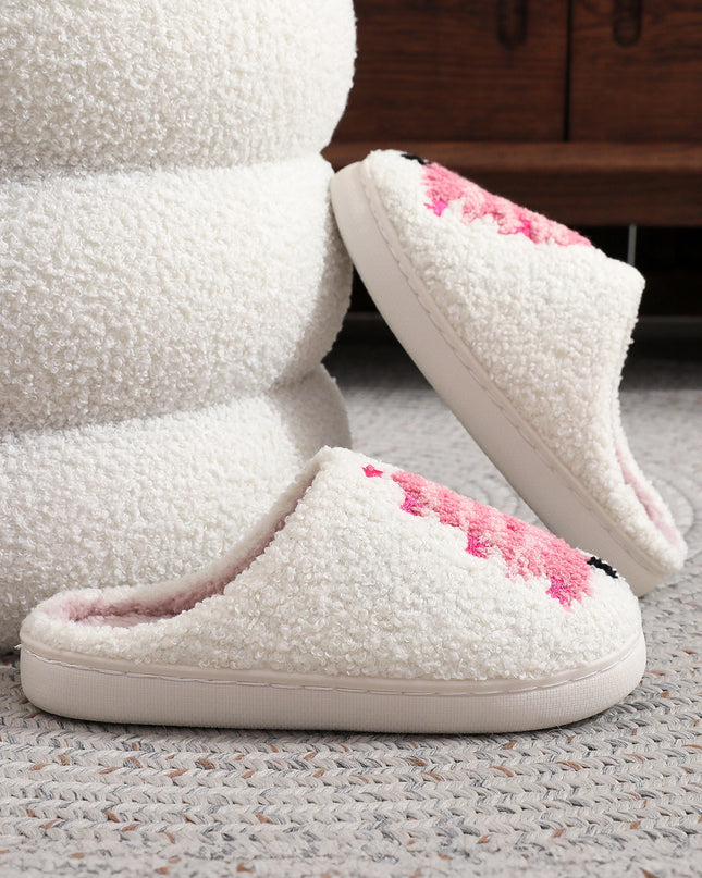 White Plush Christmas Tree Color Contrasted Liner House Slippers