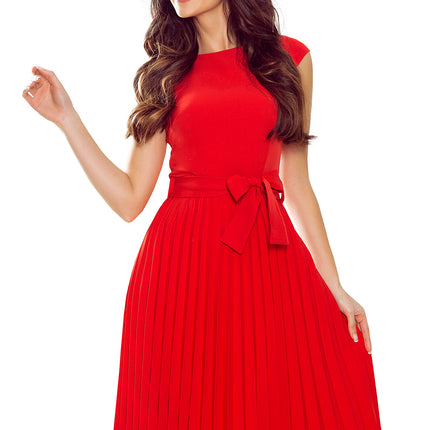 311-1 LILA Pleated dress with short sleeves - red