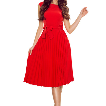 311-1 LILA Pleated dress with short sleeves - red