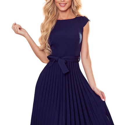 311-12 LILA Pleated dress with short sleeves - dark blue