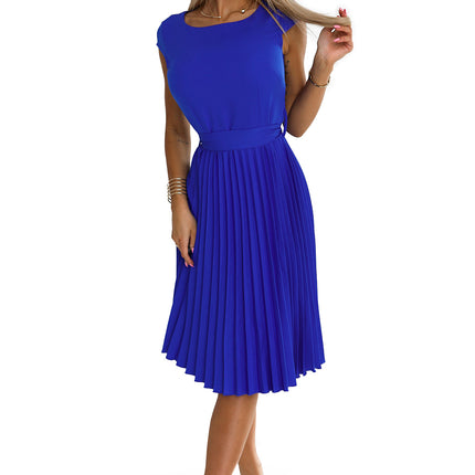 311-16 LILA Pleated dress with short sleeves - Royal Blue