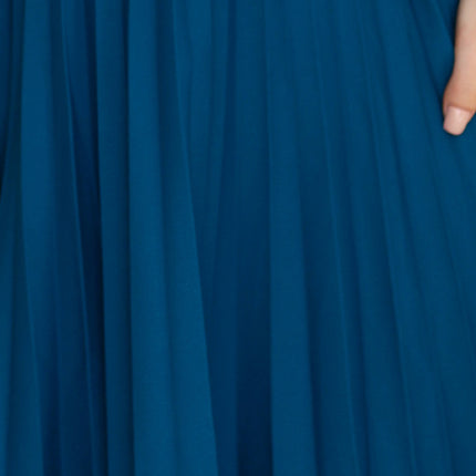 311-17 LILA Classic pleated dress with short sleeves and a belt - sea color