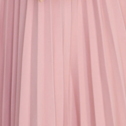 311-19 LILA Classic pleated dress with short sleeves and a belt - powder pink