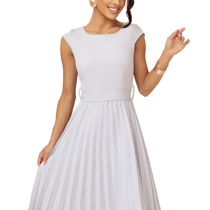 311-20 LILA Pleated dress with short sleeves and belt - gray