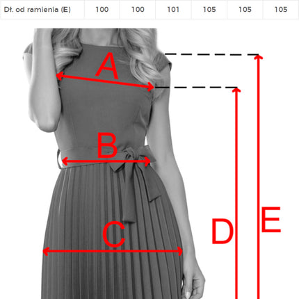 311-17 LILA Classic pleated dress with short sleeves and a belt - sea color