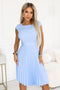 311-22 LILA Classic pleated dress with short sleeves and a belt - sky blue