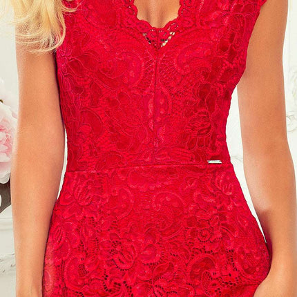 316-1 Lace dress with neckline - red