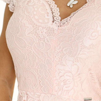 316-10 Lace dress with short sleeves and neckline - peach