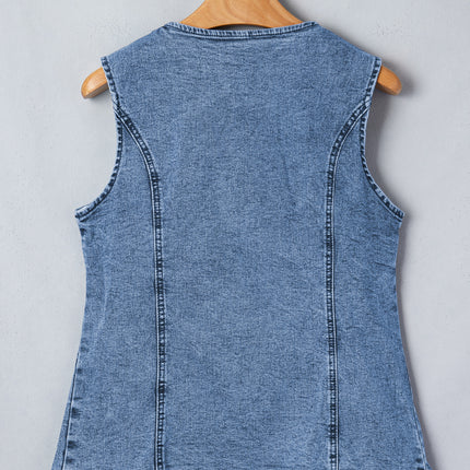 Ashleigh Blue Buttoned Front Slit Denim Vest