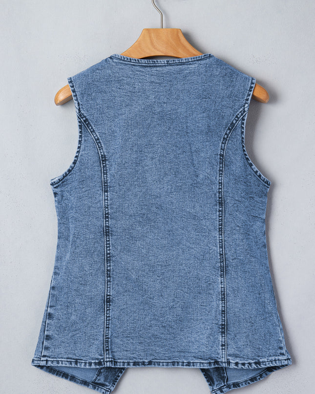 Ashleigh Blue Buttoned Front Slit Denim Vest