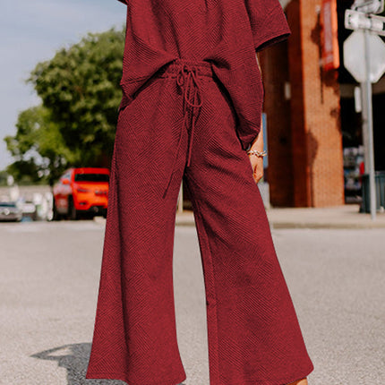 Black Textured Loose Fit T Shirt and Drawstring Pants Set