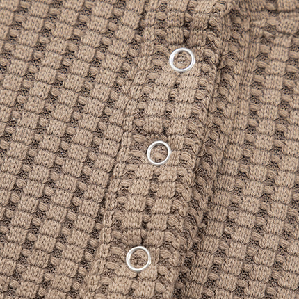Casual Solid Color Textured Snap Button Collared Baggy Top