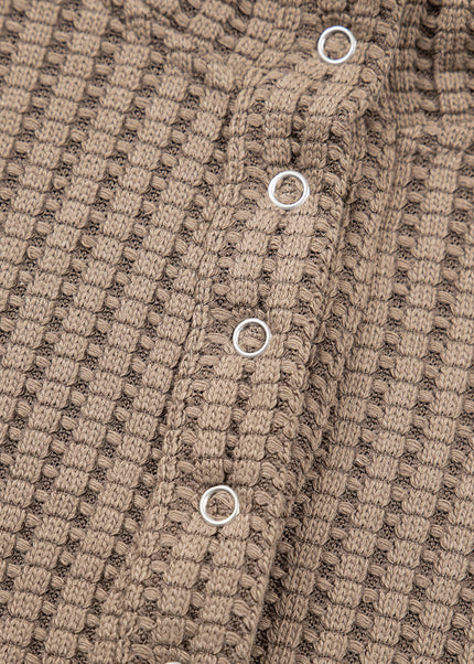 Casual Solid Color Textured Snap Button Collared Baggy Top