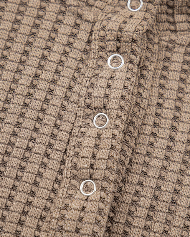 Casual Solid Color Textured Snap Button Collared Baggy Top