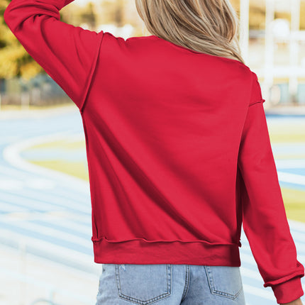 Bright Pink Oversize Drop Shoulder Reversible Mock Neck Sweatshirt