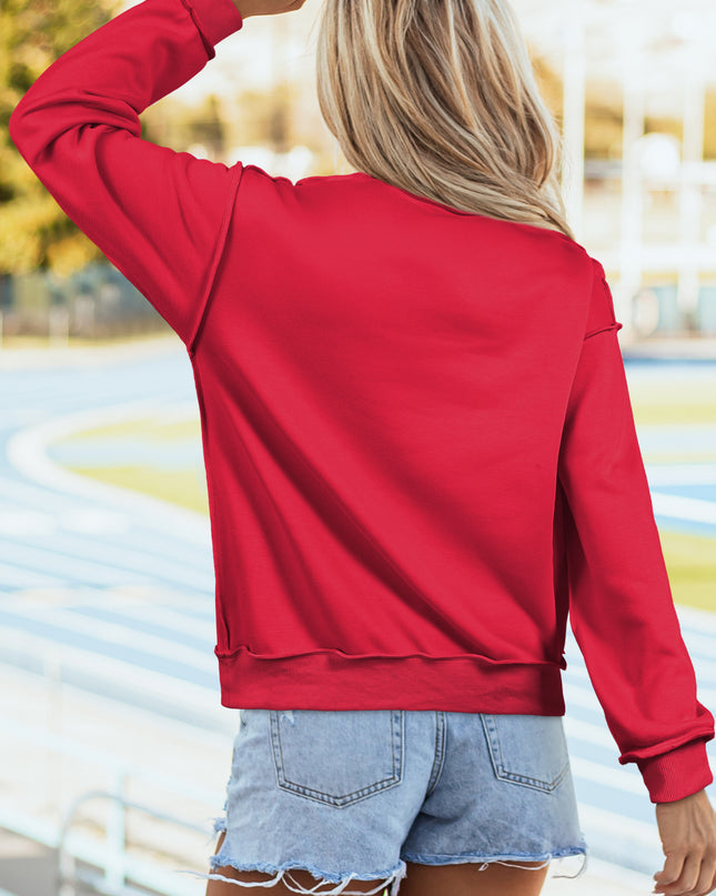 Bright Pink Oversize Drop Shoulder Reversible Mock Neck Sweatshirt