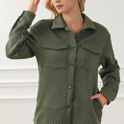 Black Retro Quilted Flap Pocket Button Shacket