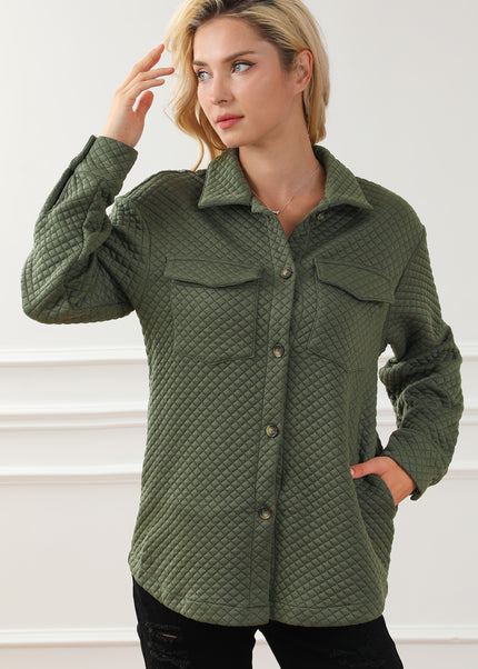 Black Retro Quilted Flap Pocket Button Shacket