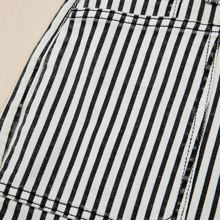 Black Stripe Patch Pocket High Waist Shift Denim Jeans
