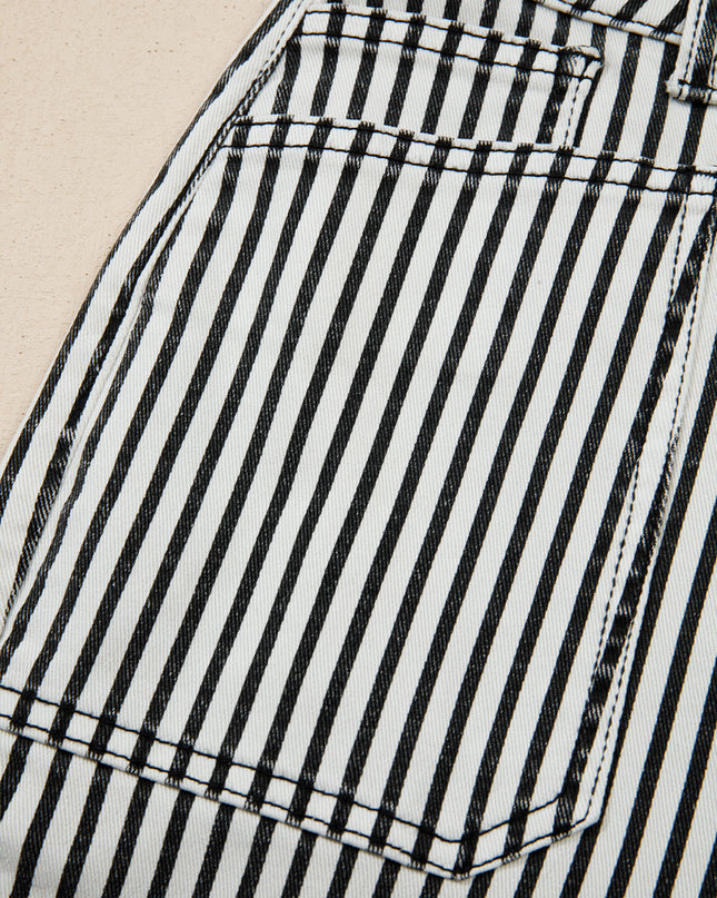 Black Stripe Patch Pocket High Waist Shift Denim Jeans