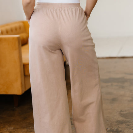 Smoke Gray Solid Color Piping Trim Pocketed Wide Leg Pants