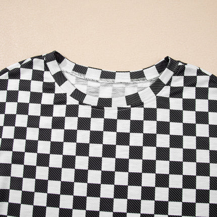 Black Checkerboard T Shirt and High Waist Skorts 2 Piece Outfit set