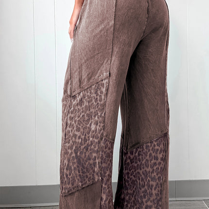 Coffee Leopard Patchwork Loose Pants