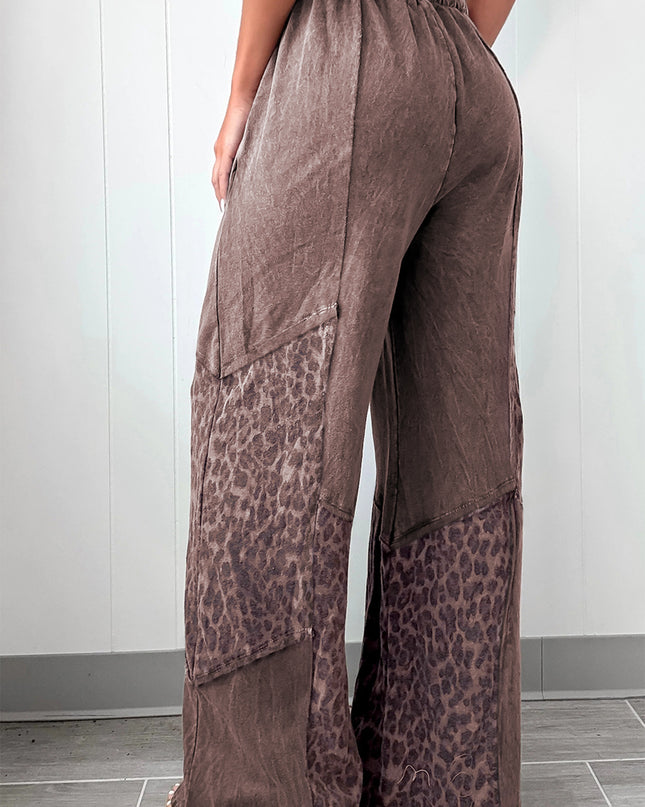 Coffee Leopard Patchwork Loose Pants
