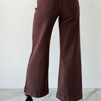 Apricot Solid Color Seamed Center Wide Leg Cropped Jeans