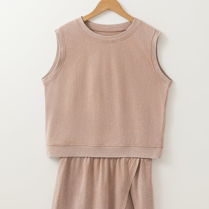 Myosotis 2 Pieces Cotton Tank Top Lined Split Skirt Set