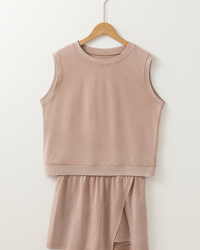 Myosotis 2 Pieces Cotton Tank Top Lined Split Skirt Set