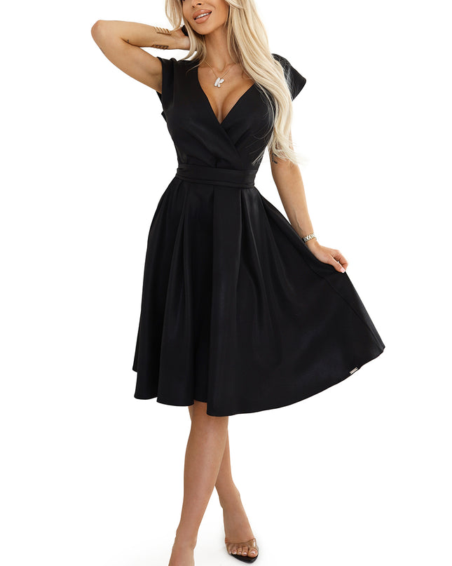 348-10 SCARLETT flared dress with a neckline - black with glitter