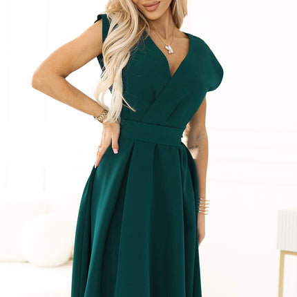 348-11 SCARLETT - flared dress with a neckline - green