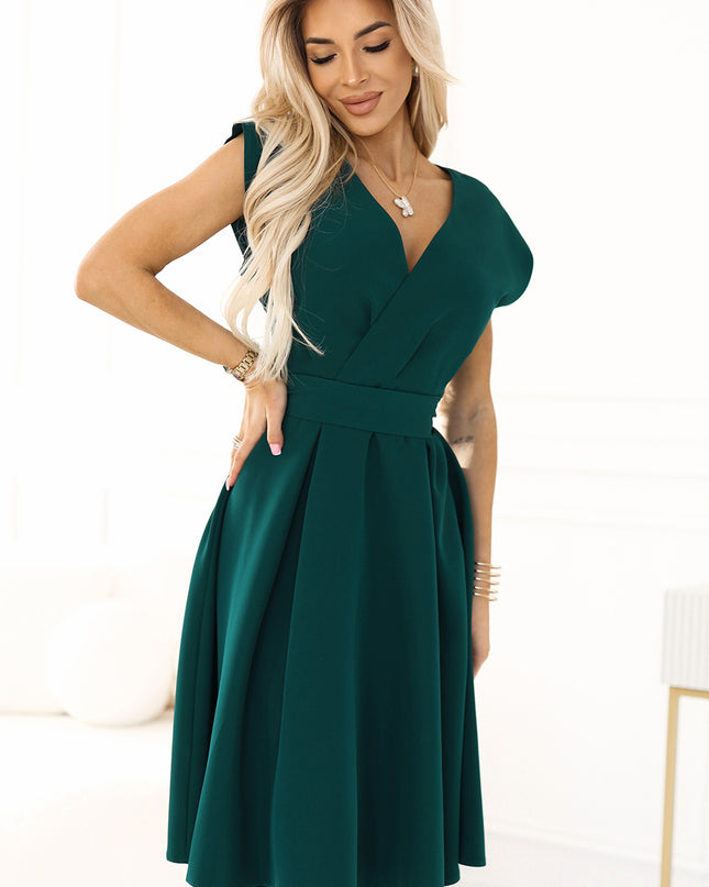 348-11 SCARLETT - flared dress with a neckline - green