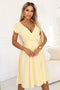348-13 SCARLETT Flared Midi Dress with Wrap Neckline and Belt - Butter Yellow