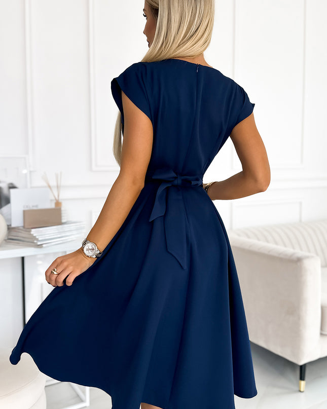 348-6 SCARLETT - flared dress with a neckline - dark blue