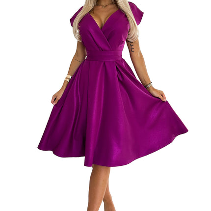 19255-6-348-8 SCARLETT flared dress with a neckline - fuchsia with glitter-6
