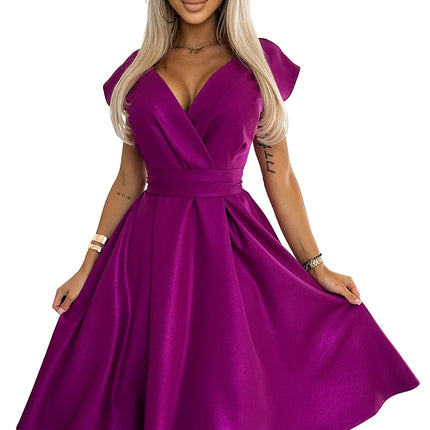 19255-7-348-8 SCARLETT flared dress with a neckline - fuchsia with glitter-7